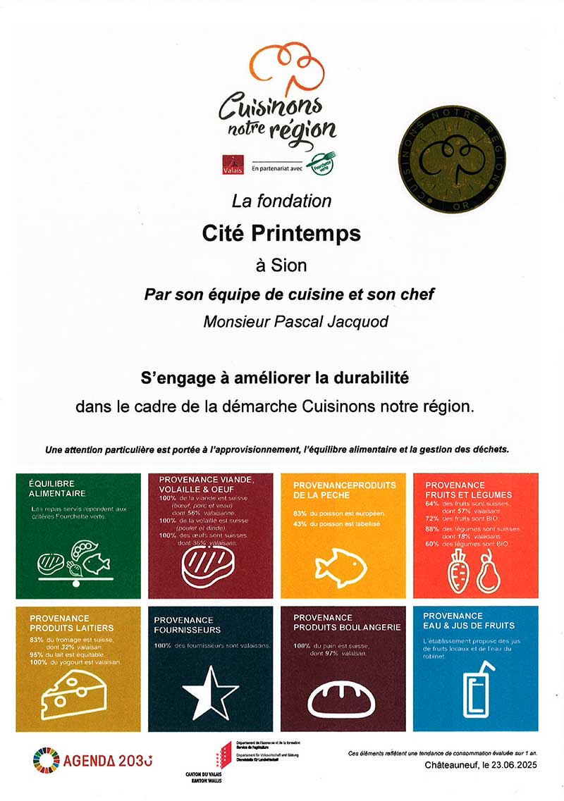 Fondation Cité Printemps et son chef cuisinier M. Pascal Jacquod